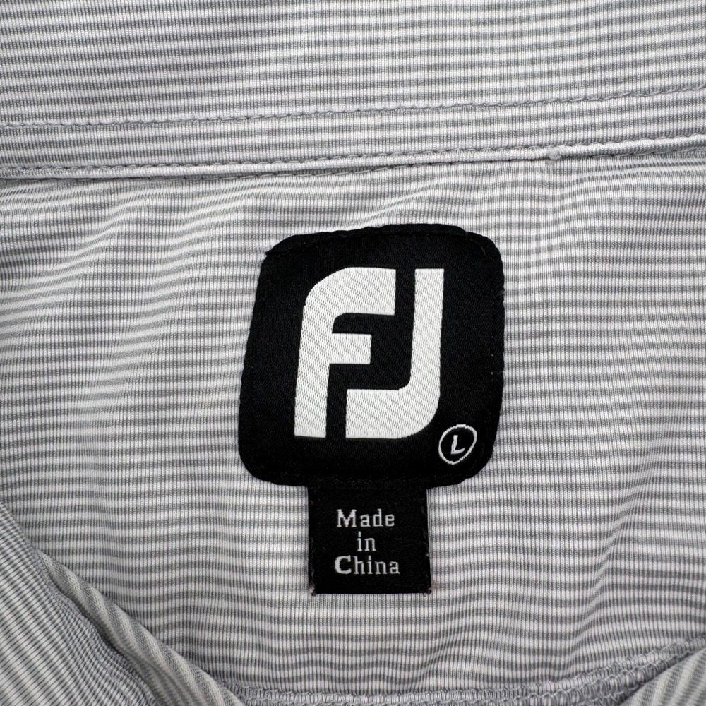 FootJoy Polo Men Large Grey White Micro Stripe Performance Golf Short Sleeve - Picture 2 of 6